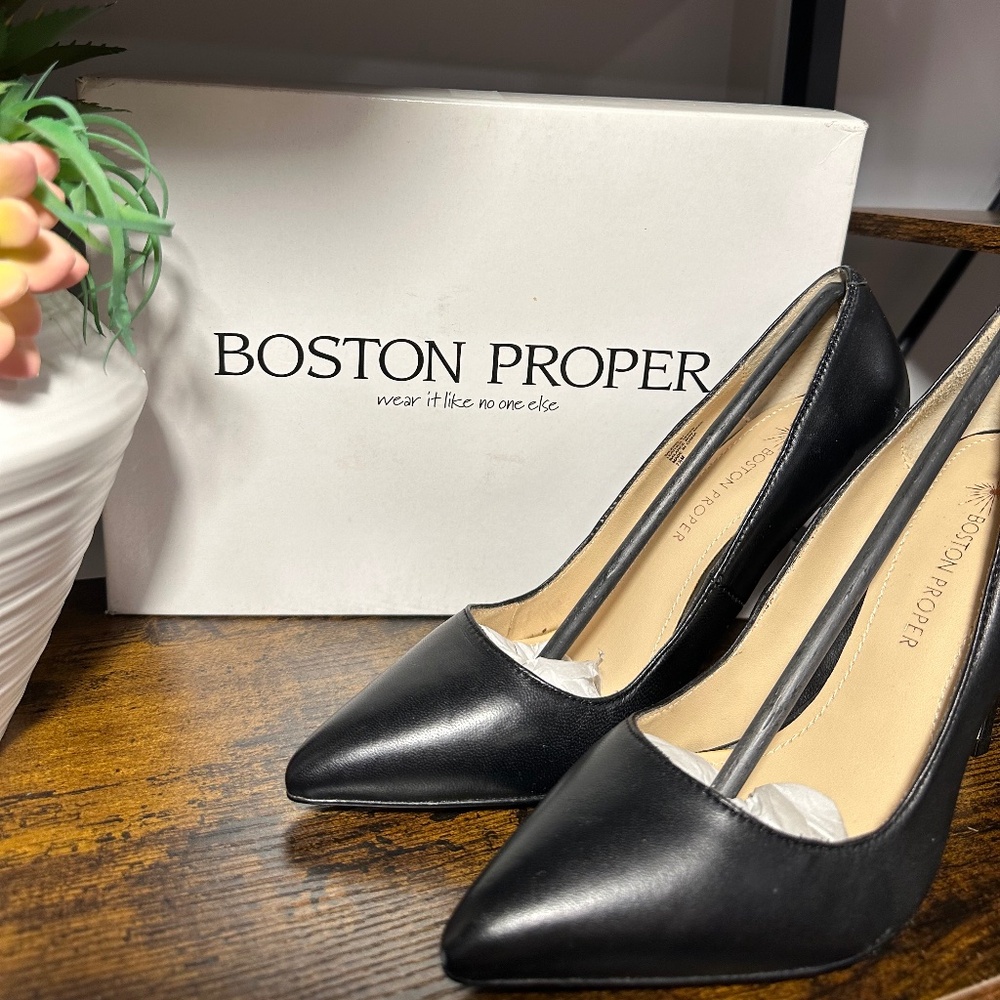 Boston Proper Black Leather Stiletto Pumps High Heels